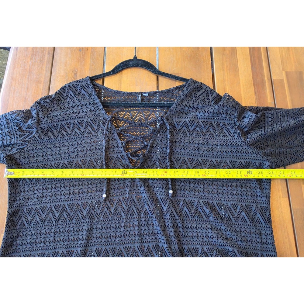 Black Crochet Lace Swim Cover Up Tunic OS Resort Vacation Ren Faire Whimsigoth - Picture 6 of 8